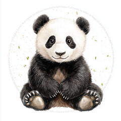 Obraz premium Illustration of the Panda Bear, soft watercolor tones, white background, detailed illustration, cartoonish.