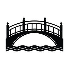 silhouette bridge over water white background.