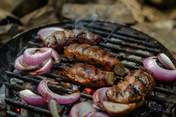 Kaszanka, Polish blood sausage, grilled and served with onions.