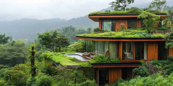 Luxurious Eco Friendly House with Green Roof Infinity Pool and Mountain View