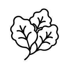 beet greens icon, vegetables line art, vegetables vector - simple black line art icon of beet greens perfect for logos, and vegetables-themed designs.