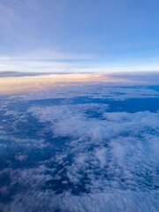 Aerial photography of the Alps in winter early in the morning at sunrise