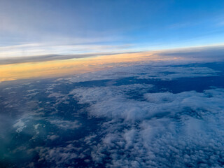 Aerial photography of the Alps in winter early in the morning at sunrise
