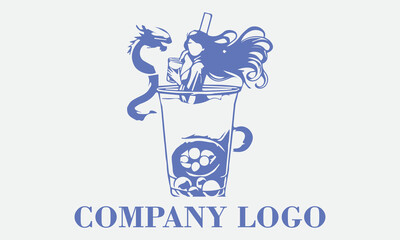 Dragon blue haired woman enjoying a refreshing drink with a large straw. Suitable for summerthemed designs, beverage advertisements, and quirky lifestyle visuals.