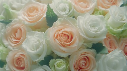 Delicate Peach and White Roses Bouquet Closeup