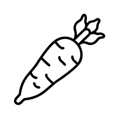 daikon radish icon, vegetables line art, vegetables vector - simple black line art icon of daikon radish perfect for logos, and vegetables-themed designs.