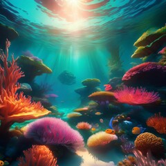 A vibrant underwater coral reef scene