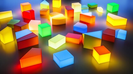Obraz premium Illuminated Geometric Shapes: A Symphony of Color and Light