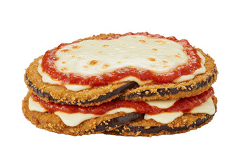 Eggplant parmesan with marinara sauce isolated on white background