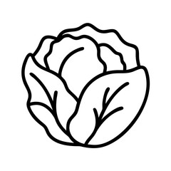 iceberg lettuce icon, vegetables line art, vegetables vector - simple black line art icon of iceberg lettuce perfect for logos, and vegetables-themed designs.