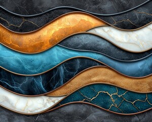 Obraz premium Abstract Luxury Marble Waves Gold Teal and Black Swirls Design