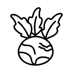 kohlrabi icon, vegetables line art, vegetables vector - simple black line art icon of kohlrabi perfect for logos, and vegetables-themed designs.