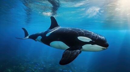 Obraz premium underwater view of a whale swimming
