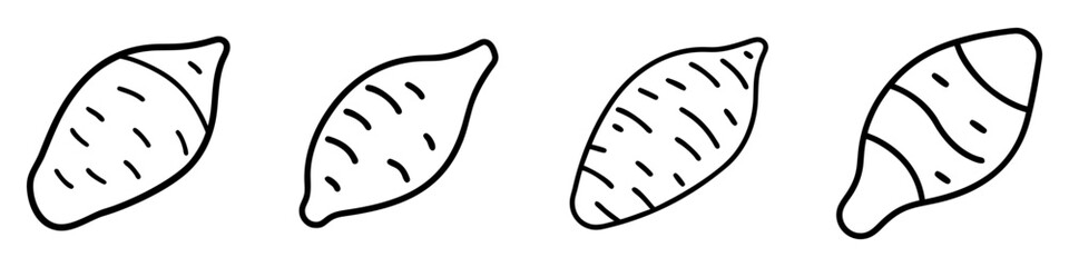 sweet potato icon, vegetables line art, vegetables vector - simple black line art icon of sweet potato perfect for logos, and vegetables-themed designs.
