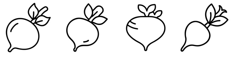 turnip icon, vegetables line art, vegetables vector - simple black line art icon of turnip perfect for logos, and vegetables-themed designs.
