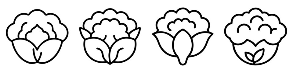 cauliflower icon, vegetables line art, vegetables vector - simple black line art icon of cauliflower perfect for logos, and vegetables-themed designs.