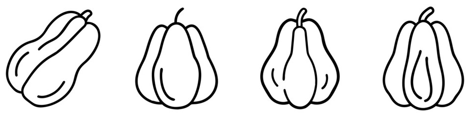 chayote icon, vegetables line art, vegetables vector - simple black line art icon of chayote perfect for logos, and vegetables-themed designs.