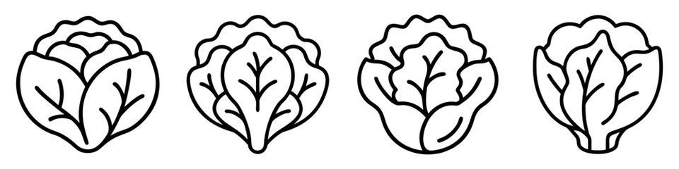 lettuce head icon, vegetables line art, vegetables vector - simple black line art icon of lettuce head perfect for logos, and vegetables-themed designs.