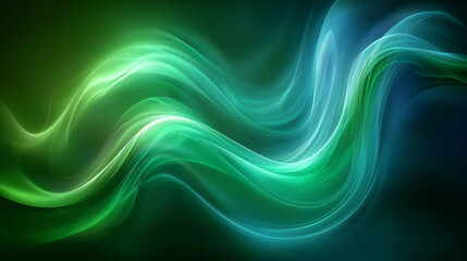Green Energy Flow, 	Abstract background with flowing green waves of light.