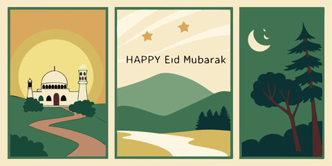 Naklejka premium muslim holiday celebration happy eid mubarak