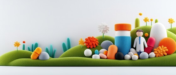Obraz premium [health and wellness trends health preventive] Vibrant Health and Wellness Colorful Medical Theme with Medication Pills and Natural Elements