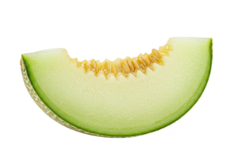 A honeydew melon slice, isolated on white background, no depth of field, sharp.