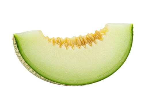 A honeydew melon slice, isolated on white background, no depth of field, sharp.