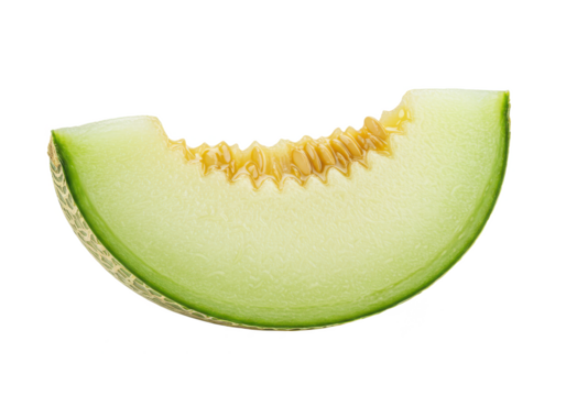 A honeydew melon slice, isolated on white background, no depth of field, sharp.
