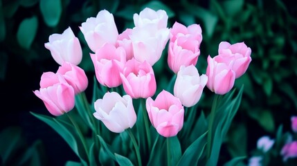 Fototapeta premium Delicate Pink and White Tulips in Bloom