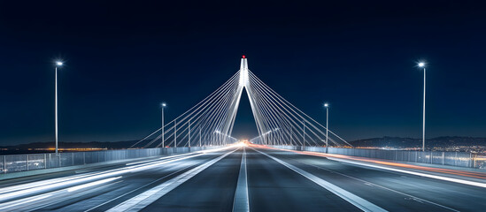 traffic on the Cable-stayed bridge at night
