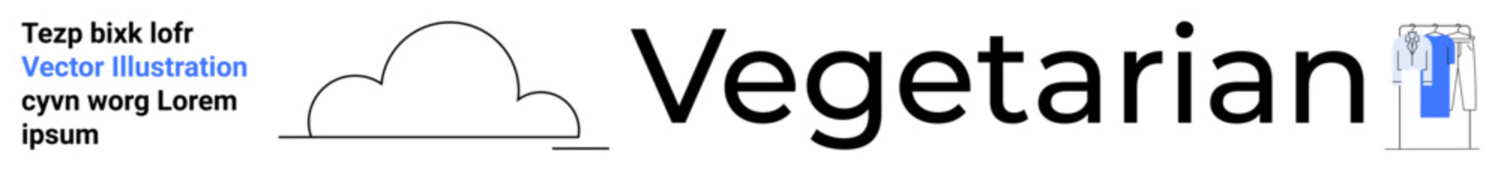 Word Vegetarian with bold typography, cloud outline, and blue drink vector element. Ideal for health, diet, branding, marketing, blogging, website headers product packaging and social media