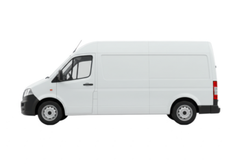 white delivery van side view, isolated on white background, no depth of field, sharp.