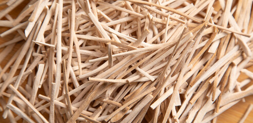 Closeup of homemade raw noodles.