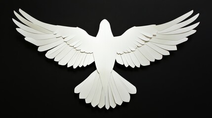 Fototapeta premium White Bird in Flight Silhouette, Black Background, Abstract Design