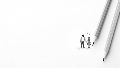 Fototapeta premium Couple Sketch, Minimalist Love Drawing - Minimalism