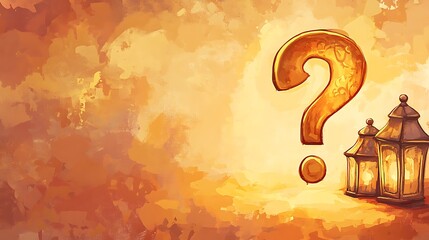 Golden question mark with glowing lanterns in a warm, textured background.