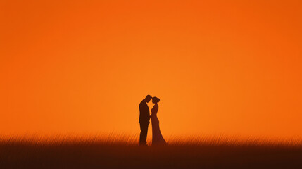 romantic silhouette of couple embracing during sunset, symbolizing love