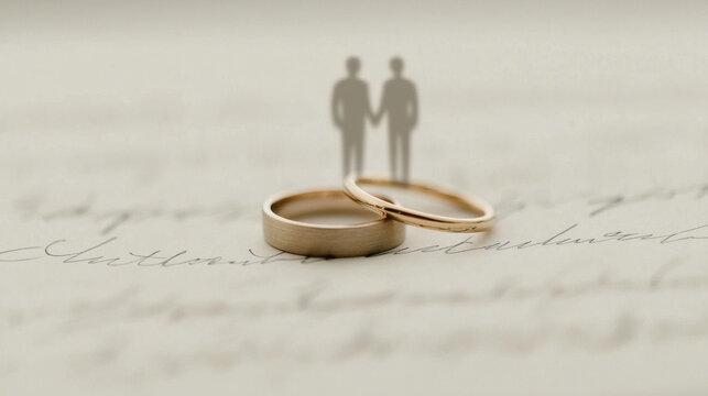 Wedding rings resting on handwritten vows, symbolizing love and commitment