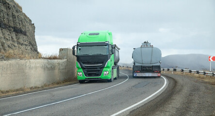 Truck driving at the highways. Transportation. Delivery