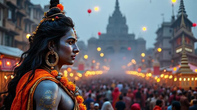 Celebration of Maha Shivaratri in an Indian City With Vibrant Festivities and Cultural Displays
