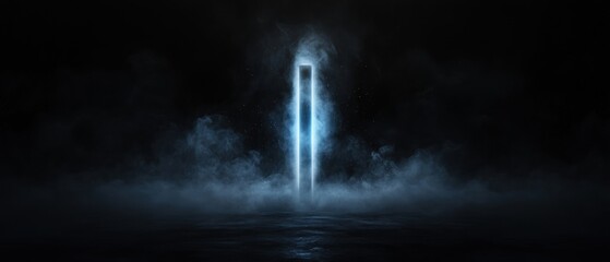 Fototapeta premium A dark, foggy scene with a tall, glowing I in the middle