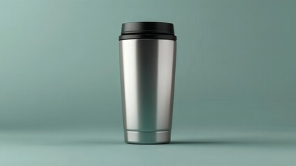 Stainless Steel Travel Mug on Green Background