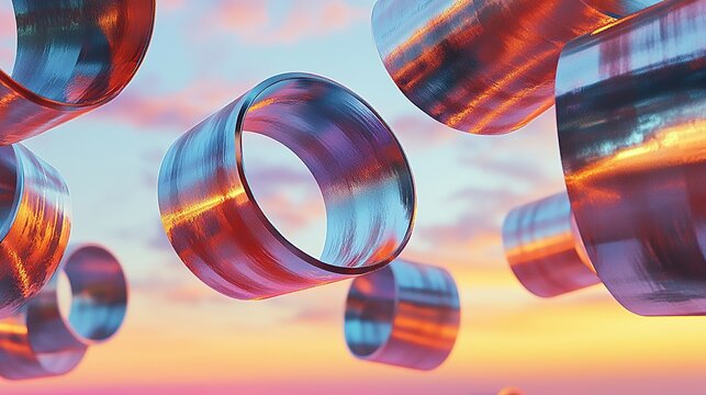 **A floating array of hollow geometric tubes