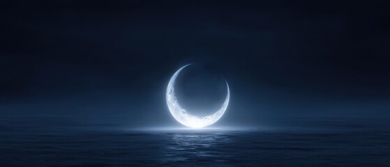 A large, glowing moon is reflected in the water