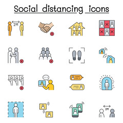 Social distancing icon set in thin line stlye