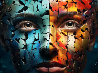 Face of a person with double personality
