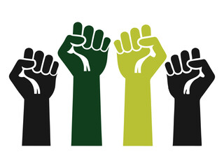 raised fist silhouette on white background