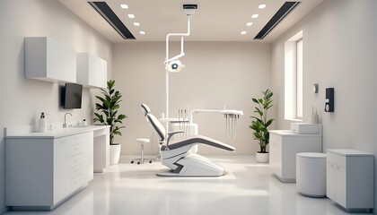 Modern and Sterile Dental Office Interior Design: Clean White Aesthetics with Advanced Equipment