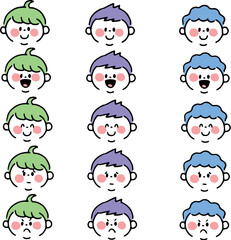 いろいろな表情の男の子の顔アイコンセット