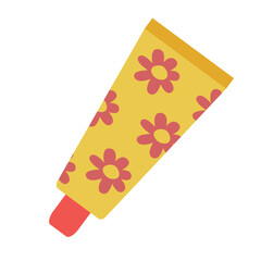 Cute yellow tube with flowers in clip art style. Cream or foundation. Isolated vector illustration for your design
